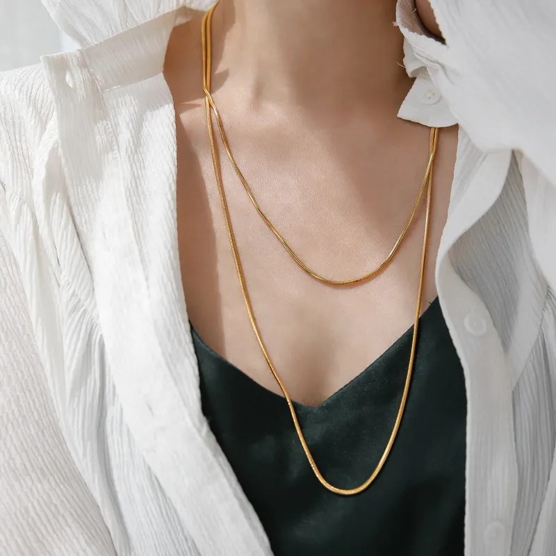 Simple Style Artistic Solid Color Titanium Steel Plating 18K Gold Plated Layered Necklaces_colorza_2