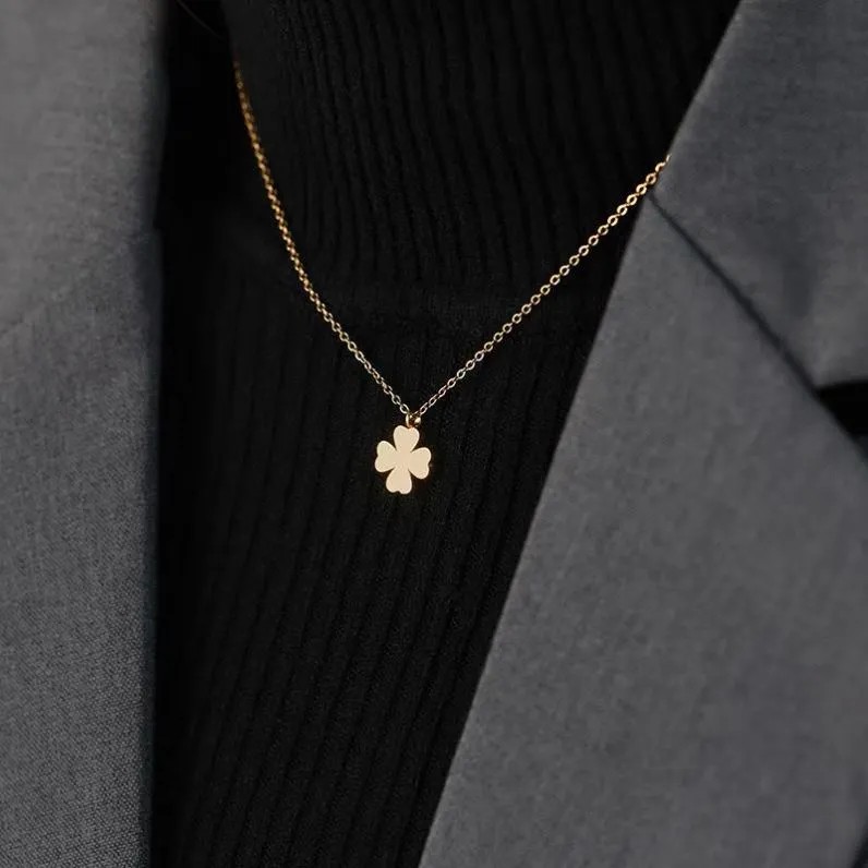 Casual Simple Style Four Leaf Clover Titanium Steel Plating 18K Gold Plated Necklace Pendant_colorza_3
