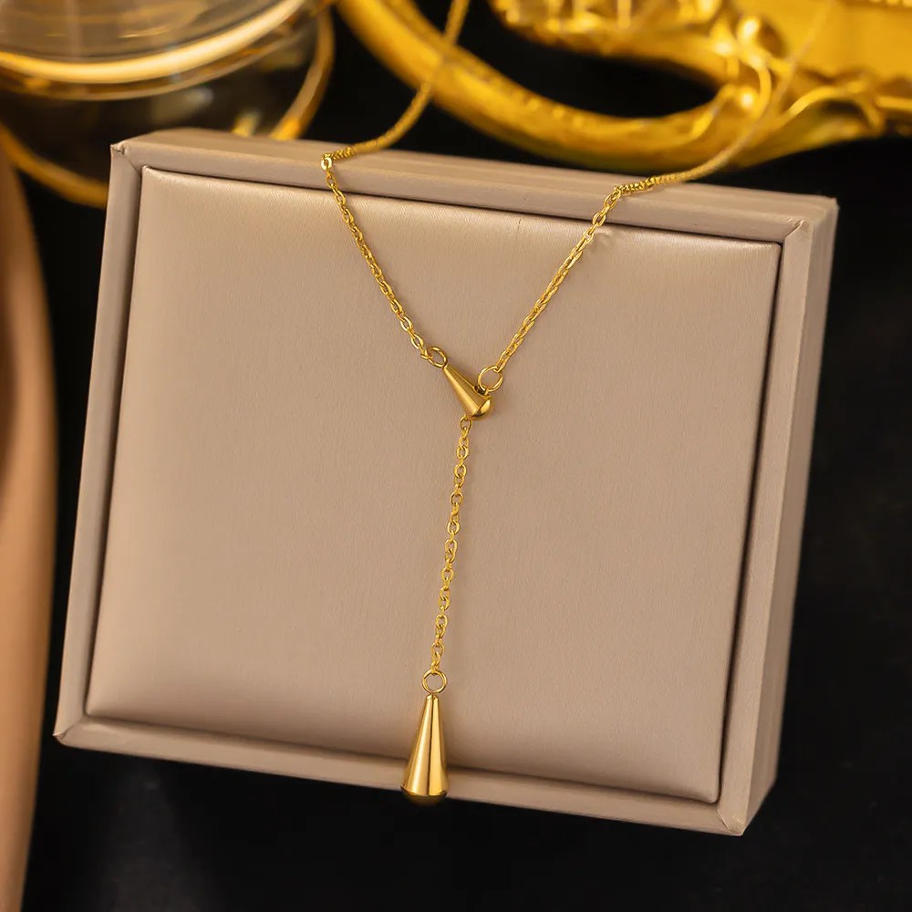 Simple Style Solid Color Titanium Steel Plating 18K Gold Plated Necklace Pendant_colorza_2