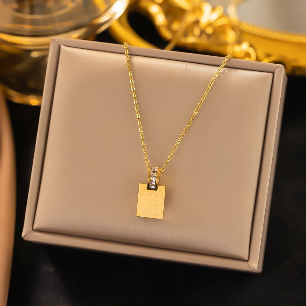 Casual Simple Style Letter Square Titanium Steel Plating Inlay Zircon 18K Gold Plated Necklace Pendant_colorza_1