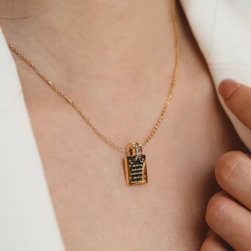 Casual Simple Style Letter Square Titanium Steel Plating Inlay Zircon 18K Gold Plated Necklace Pendant_colorza_2