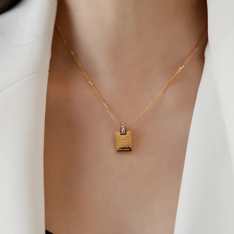Casual Simple Style Letter Square Titanium Steel Plating Inlay Zircon 18K Gold Plated Necklace Pendant_colorza_4