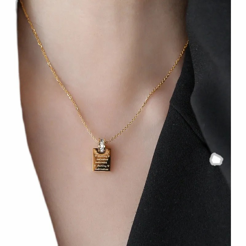Casual Simple Style Letter Square Titanium Steel Plating Inlay Zircon 18K Gold Plated Necklace Pendant_colorza_5