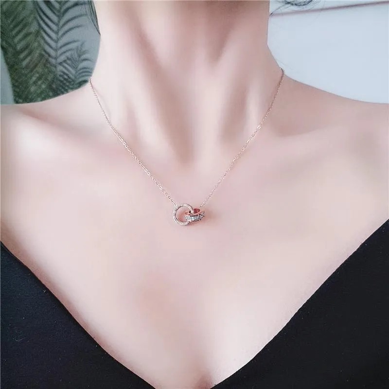 Korean Style Round Number Titanium Steel Plating Inlay Zircon 18K Gold Plated Pendant Necklace_colorza_2