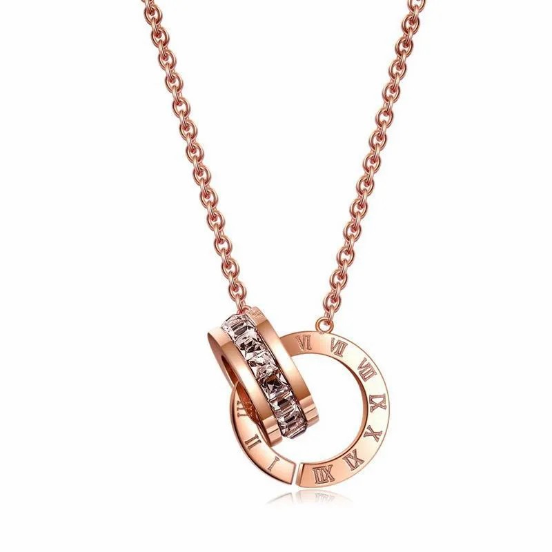 Korean Style Round Number Titanium Steel Plating Inlay Zircon 18K Gold Plated Pendant Necklace_colorza_5