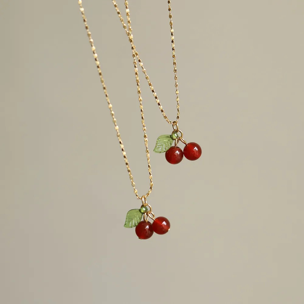 IG Style Sweet Cherry Titanium Steel Plating 18K Gold Plated Pendant Necklace_colorza_2