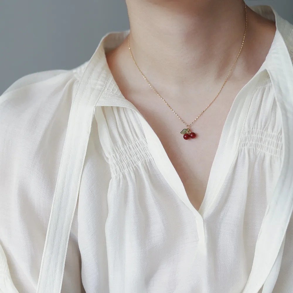 IG Style Sweet Cherry Titanium Steel Plating 18K Gold Plated Pendant Necklace_colorza_4