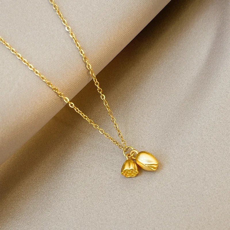 IG Style Lotus Titanium Steel Plating 18K Gold Plated Pendant Necklace_colorza_1