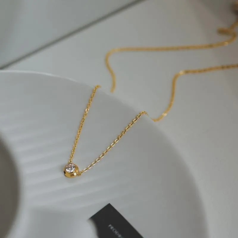 Lady Round Titanium Steel Plating Inlay Artificial Diamond 18K Gold Plated Necklace_colorza_1