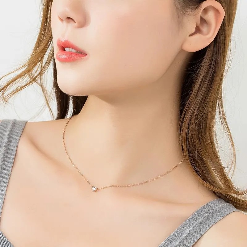 Lady Round Titanium Steel Plating Inlay Artificial Diamond 18K Gold Plated Necklace_colorza_3