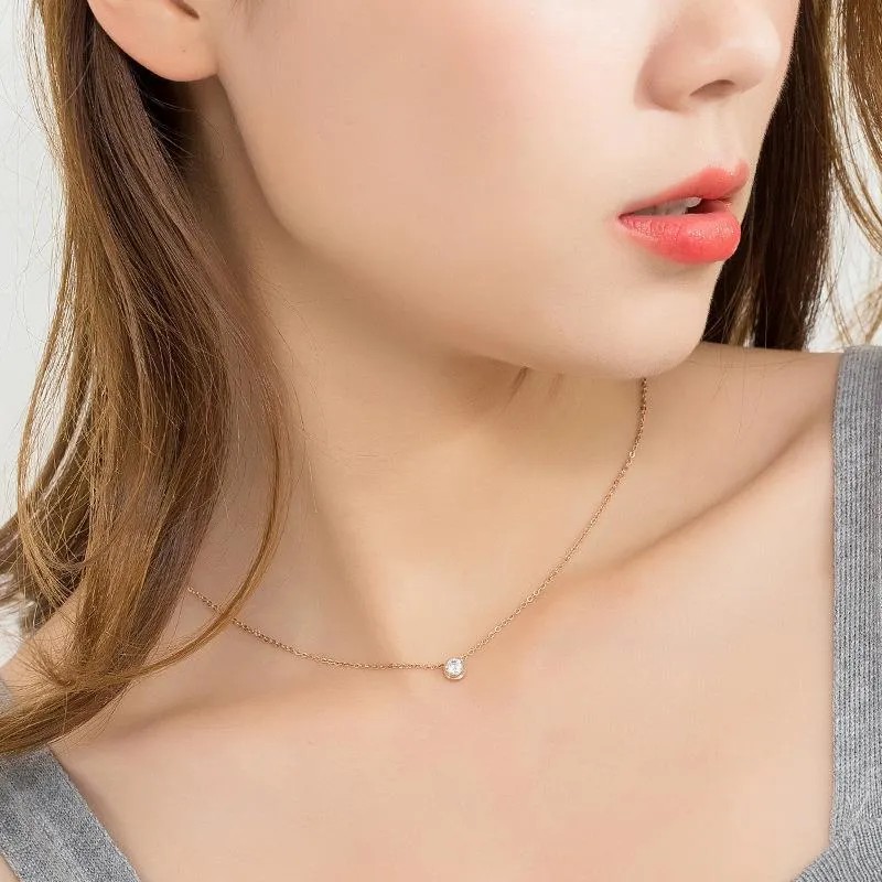 Lady Round Titanium Steel Plating Inlay Artificial Diamond 18K Gold Plated Necklace_colorza_4