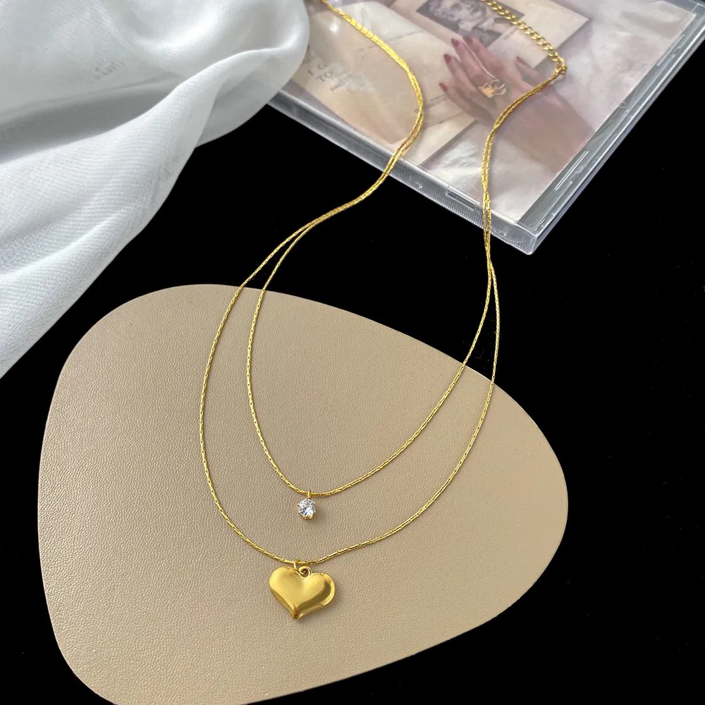IG Style Heart Shape Titanium Steel Plating Inlay Zircon 18K Gold Plated Layered Necklaces_colorza_3