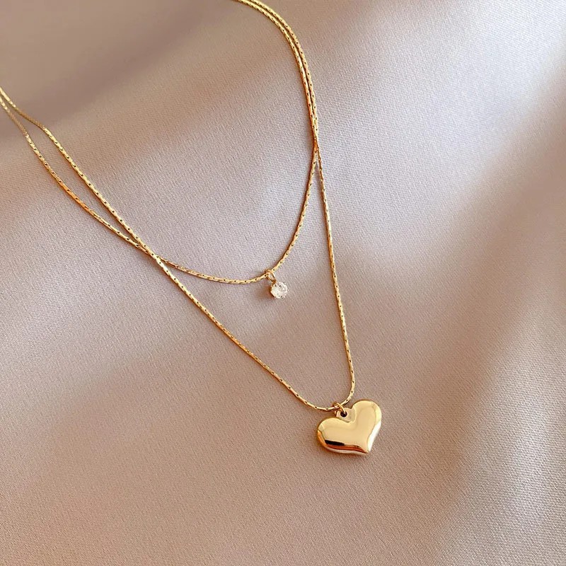 IG Style Heart Shape Titanium Steel Plating Inlay Zircon 18K Gold Plated Layered Necklaces_colorza_4