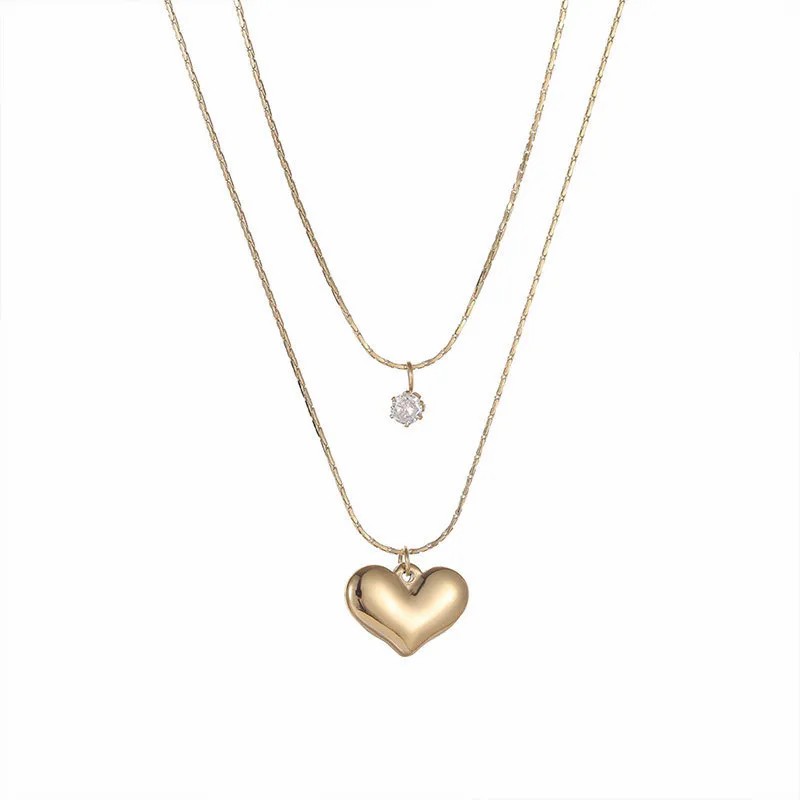 IG Style Heart Shape Titanium Steel Plating Inlay Zircon 18K Gold Plated Layered Necklaces_colorza_5