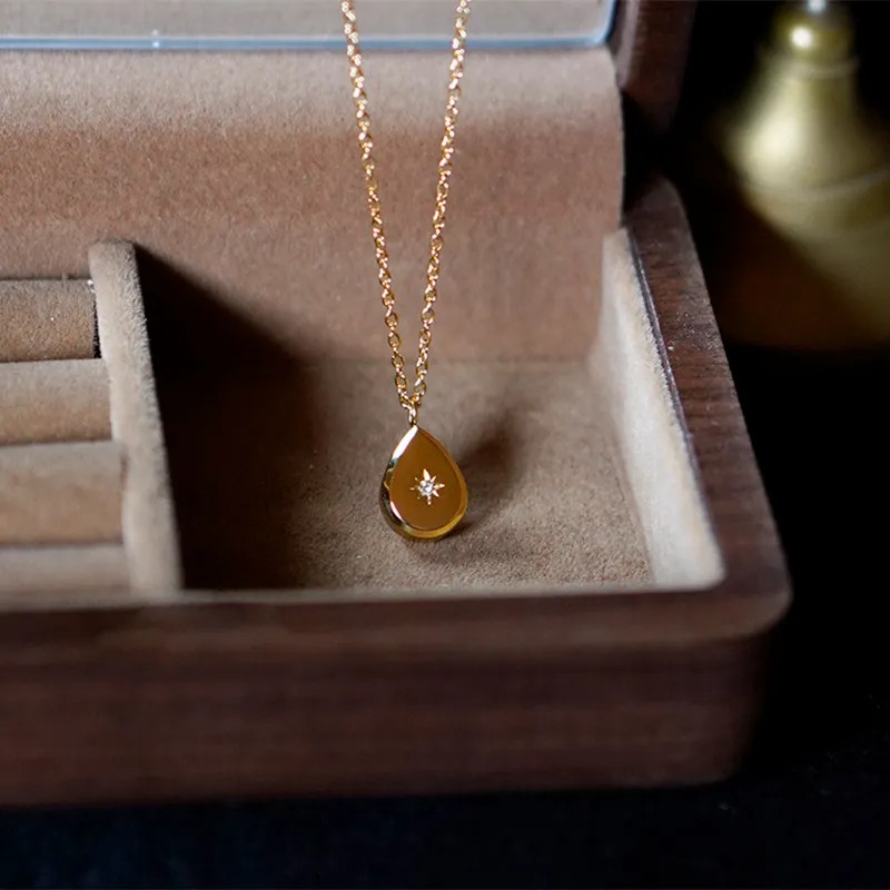 IG Style Star Titanium Steel Plating Inlay Artificial Gemstones 18K Gold Plated Pendant Necklace_colorza_2