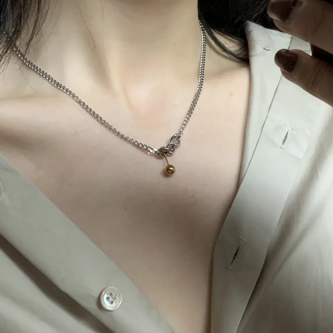 Punk Ball Titanium Steel Plating 18K Gold Plated Necklace_colorza_2