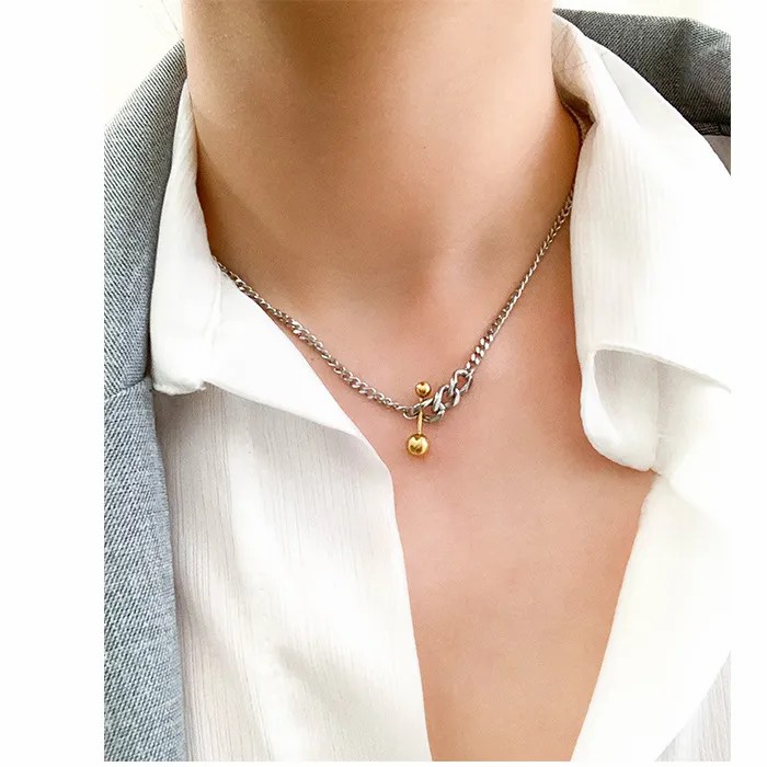 Punk Ball Titanium Steel Plating 18K Gold Plated Necklace_colorza_3