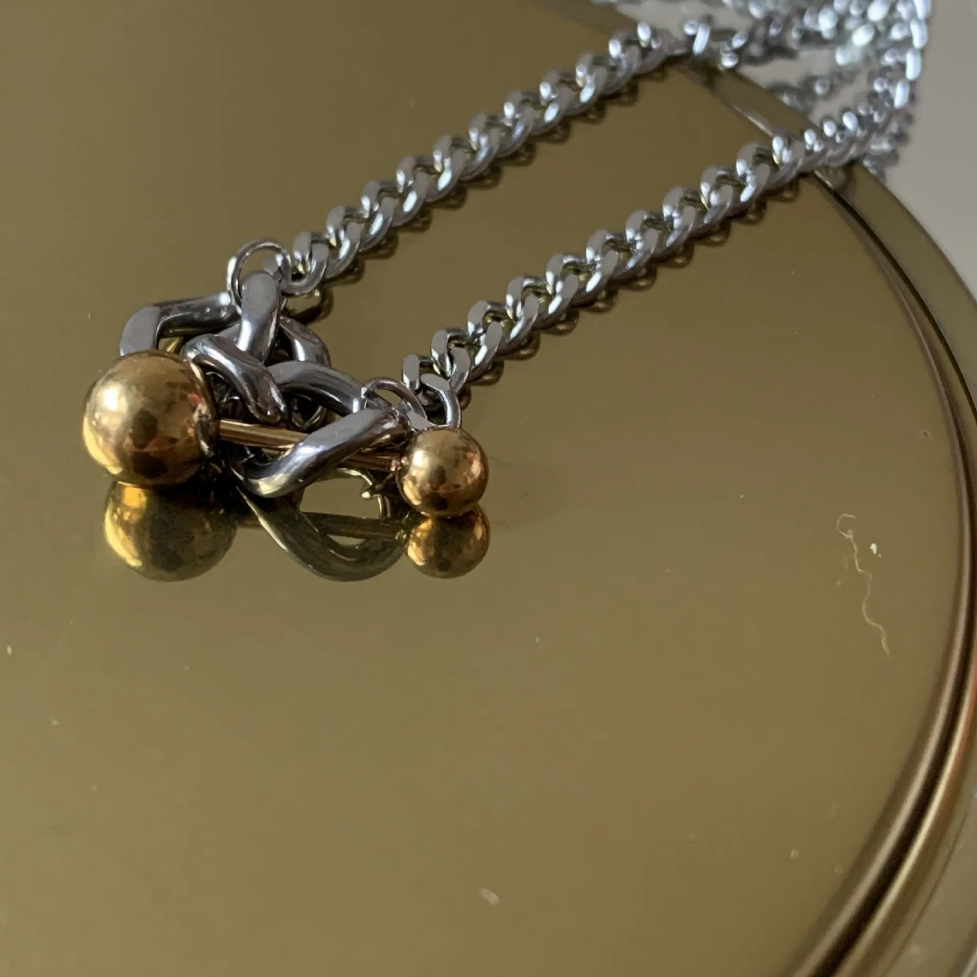 Punk Ball Titanium Steel Plating 18K Gold Plated Necklace_colorza_4