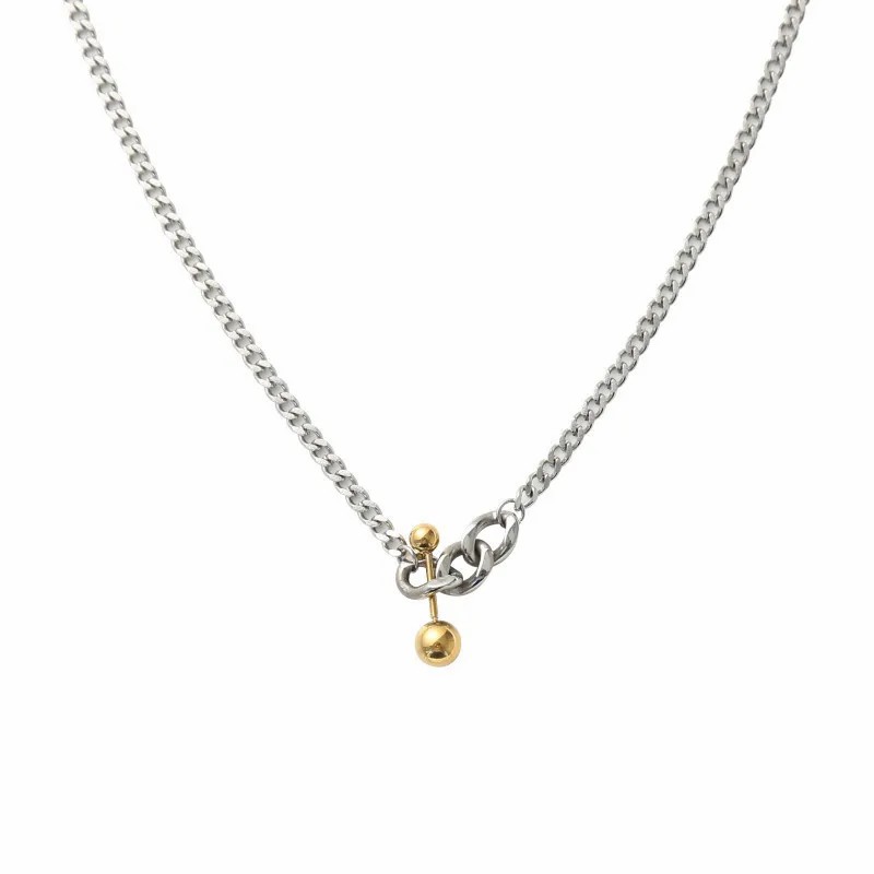 Punk Ball Titanium Steel Plating 18K Gold Plated Necklace_colorza_5