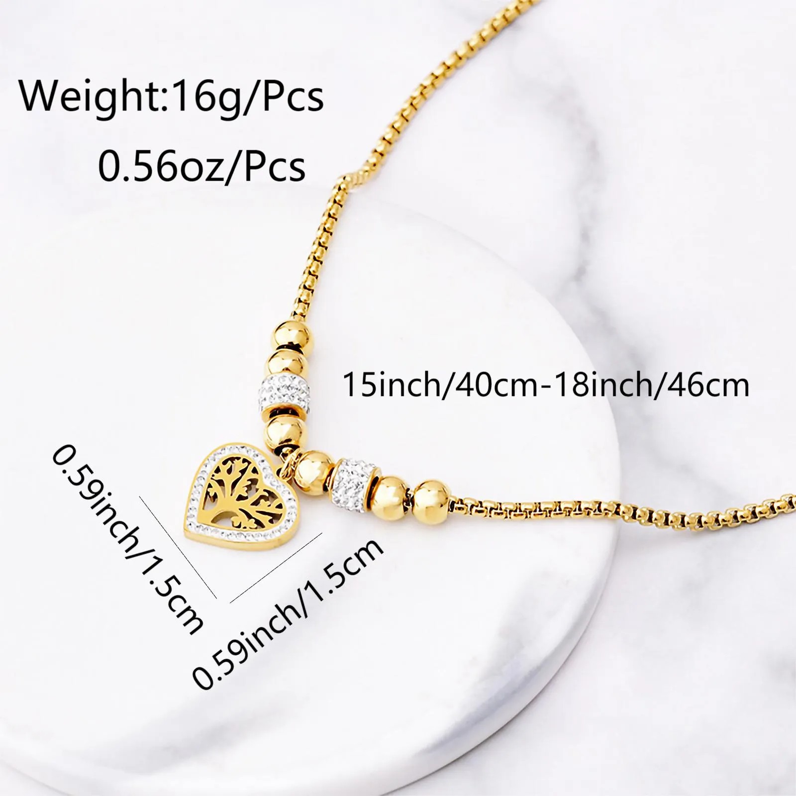 Casual Vintage Style Tree Heart Shape Titanium Steel Plating Hollow Out Inlay Zircon 18K Gold Plated Pendant Necklace_colorza_1