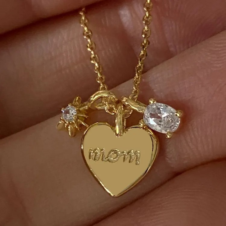 Vintage Style Commute Letter Heart Shape Stainless Steel Plating Inlay Zircon 18K Gold Plated Pendant Necklace_colorza_3