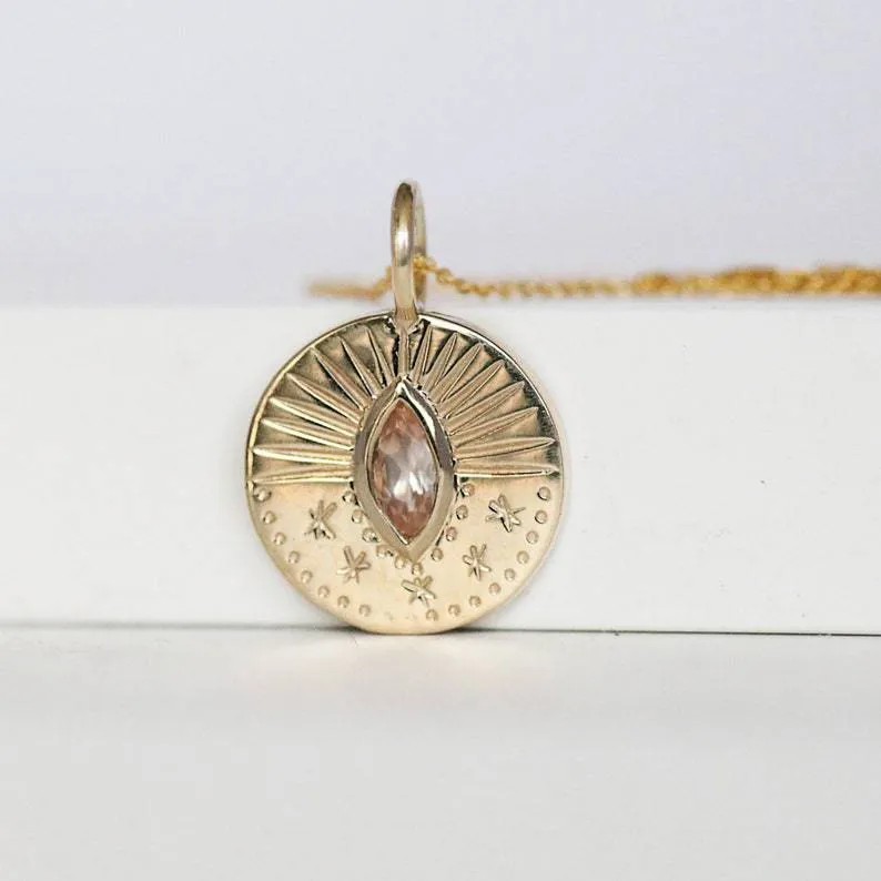 Vintage Style Commute Sun Stainless Steel Plating Inlay Carving Zircon 18K Gold Plated Pendant Necklace_colorza_2