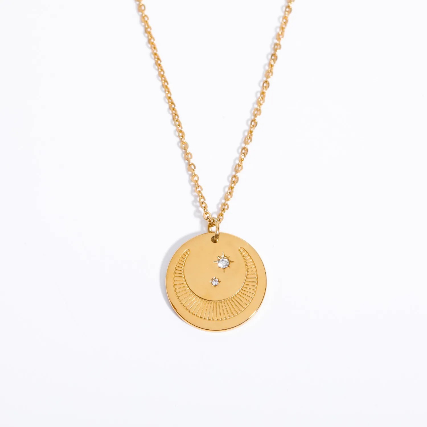 Vintage Style Commute Sun Stainless Steel Plating Inlay Carving Zircon 18K Gold Plated Pendant Necklace_colorza_4