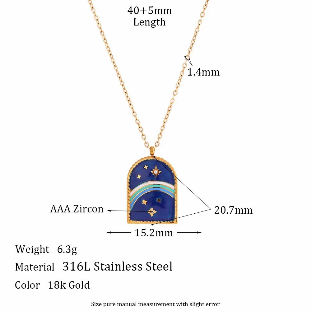 Vintage Style Commute Sun Star Stainless Steel Enamel Plating 18K Gold Plated Pendant Necklace_colorza_3