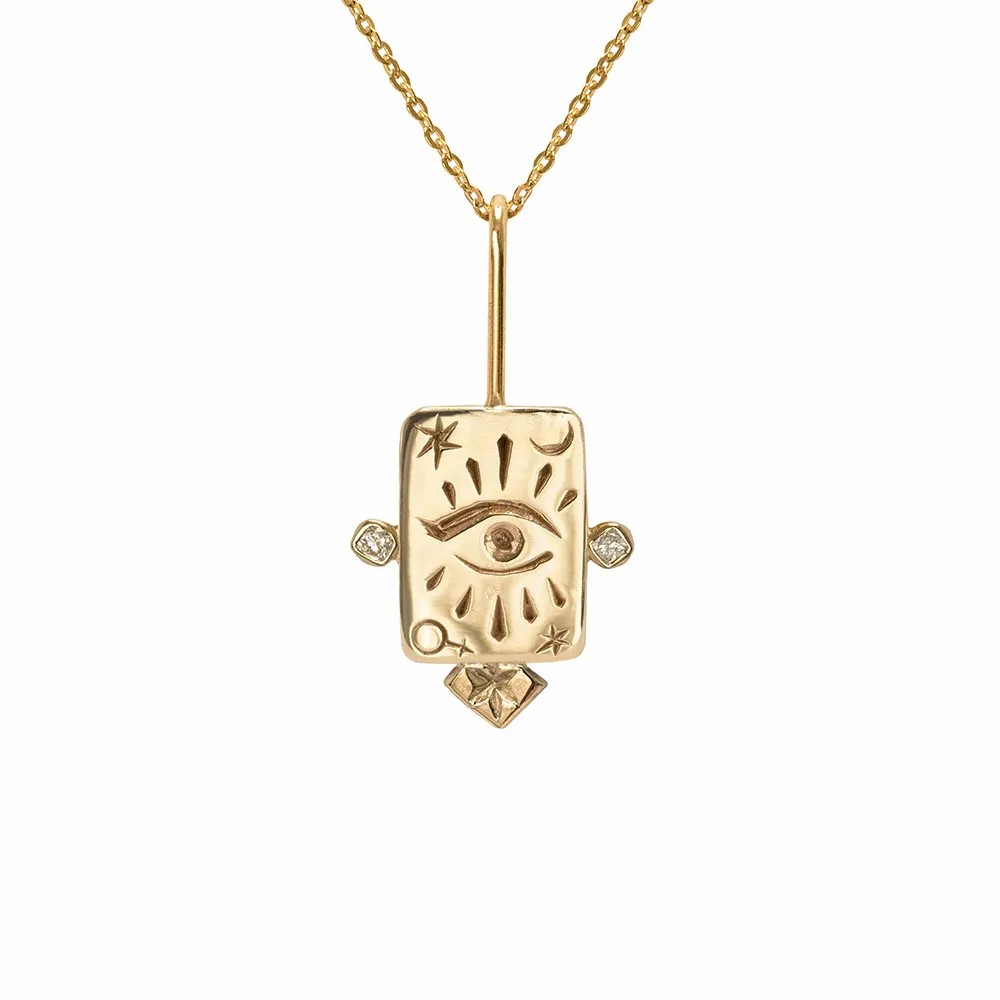 Vintage Style Commute Square Eye Stainless Steel Plating Inlay Carving Zircon 18K Gold Plated Pendant Necklace_colorza_1