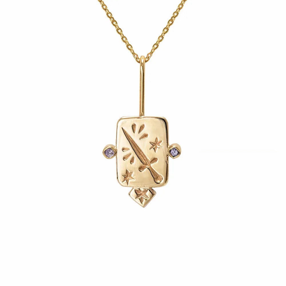 Vintage Style Commute Square Eye Stainless Steel Plating Inlay Carving Zircon 18K Gold Plated Pendant Necklace_colorza_2