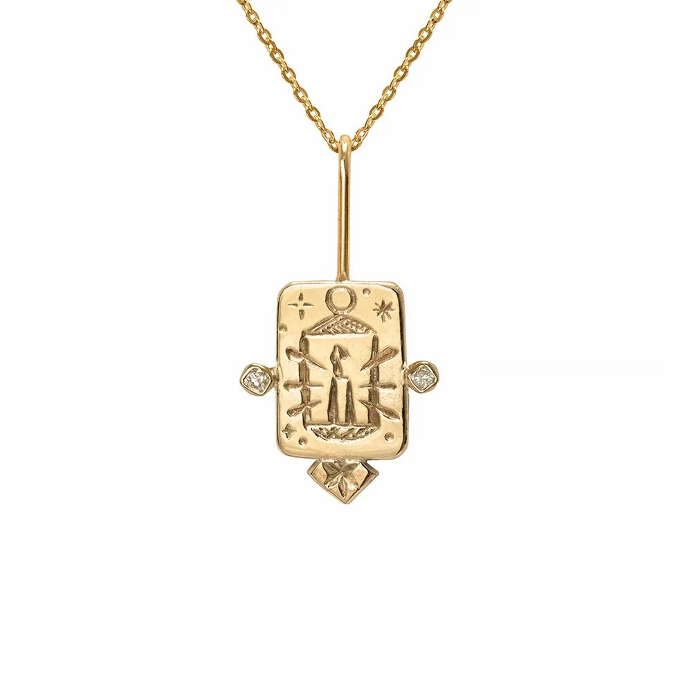 Vintage Style Commute Square Eye Stainless Steel Plating Inlay Carving Zircon 18K Gold Plated Pendant Necklace_colorza_4