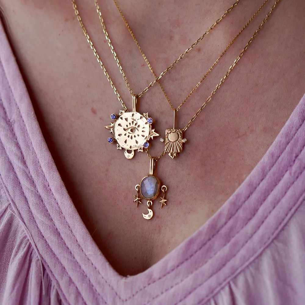 Vintage Style Commute Square Eye Stainless Steel Plating Inlay Carving Zircon 18K Gold Plated Pendant Necklace_colorza_6