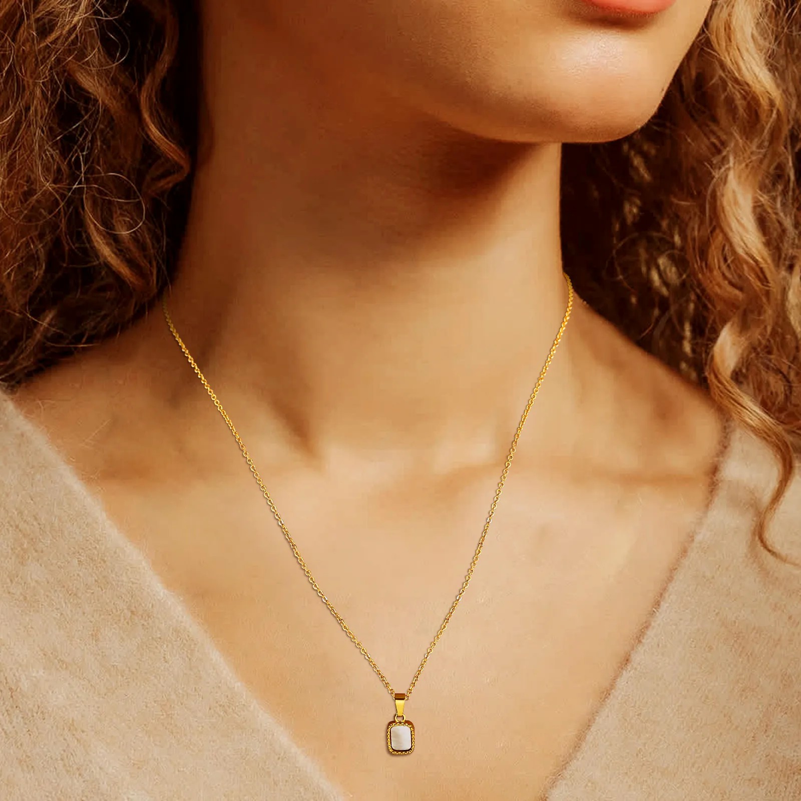 IG Style Vacation Simple Style Solid Color Stainless Steel Plating Agate Shell 18K Gold Plated Pendant Necklace_colorza_3