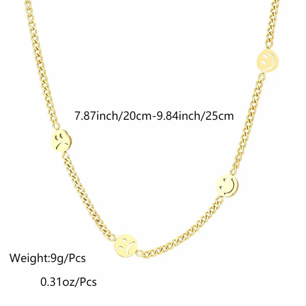 Hip-Hop Punk Smiley Face Grimace Titanium Steel Plating 18K Gold Plated Choker_colorza_1