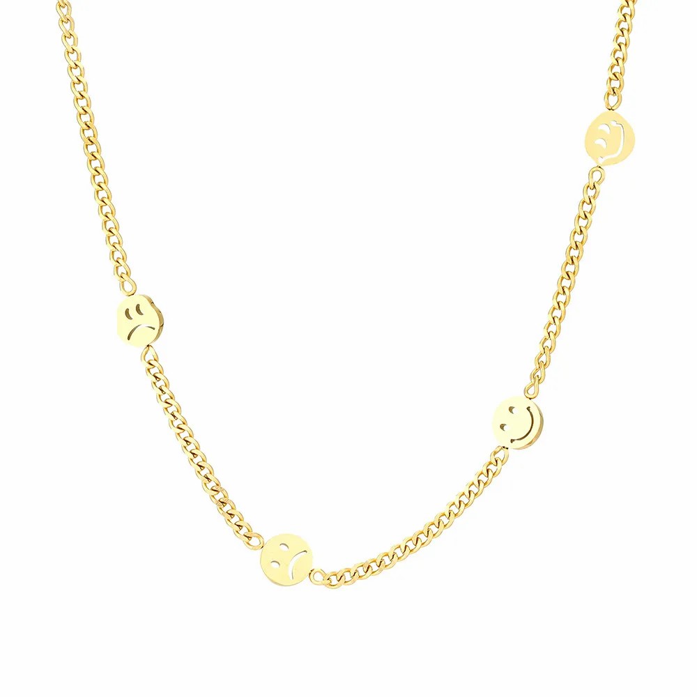 Hip-Hop Punk Smiley Face Grimace Titanium Steel Plating 18K Gold Plated Choker_colorza_2