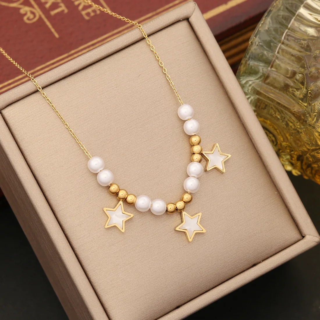 Artistic Pentagram Heart Shape Butterfly Stainless Steel Inlay Shell Pendant Necklace_colorza_2