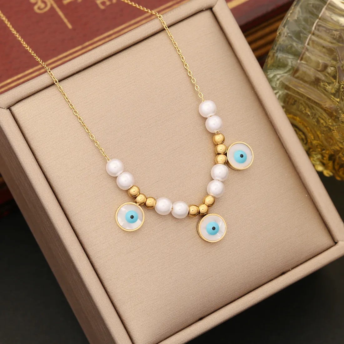 Artistic Pentagram Heart Shape Butterfly Stainless Steel Inlay Shell Pendant Necklace_colorza_5