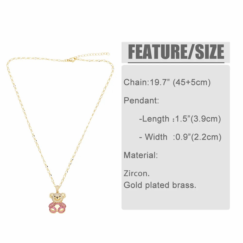 Cute Sweet Little Bear Stainless Steel Copper Plating Inlay Zircon 18K Gold Plated Pendant Necklace_colorza_1