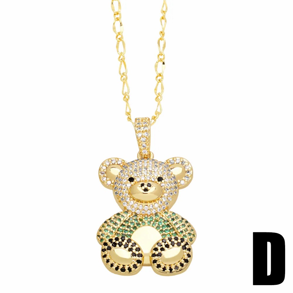 Cute Sweet Little Bear Stainless Steel Copper Plating Inlay Zircon 18K Gold Plated Pendant Necklace_colorza_6