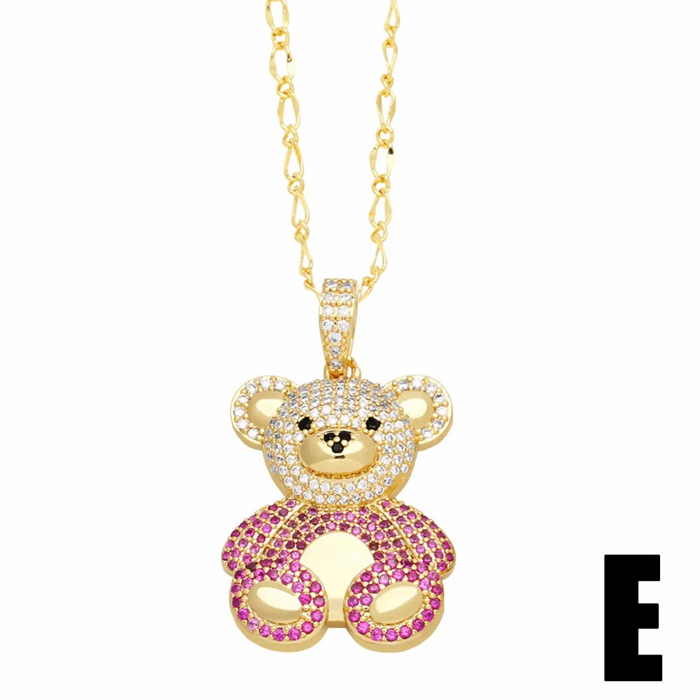 Cute Sweet Little Bear Stainless Steel Copper Plating Inlay Zircon 18K Gold Plated Pendant Necklace_colorza_7