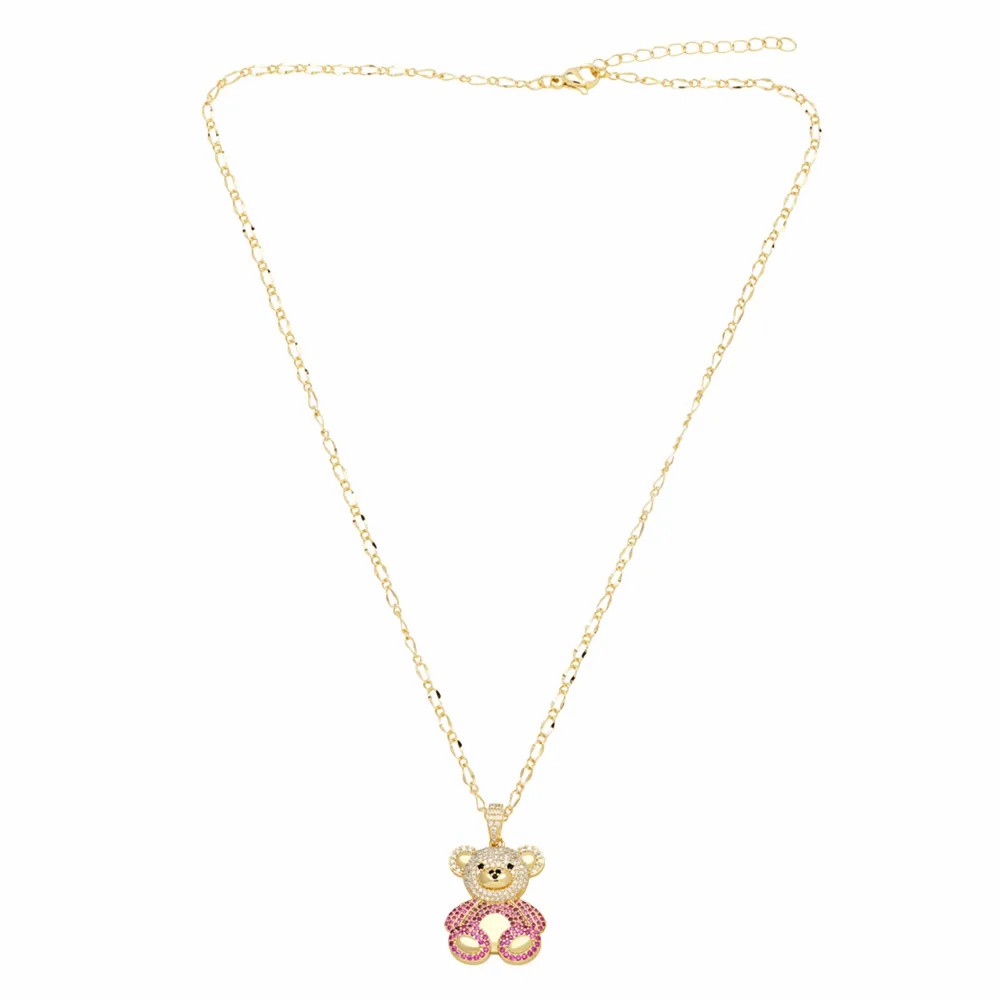 Cute Sweet Little Bear Stainless Steel Copper Plating Inlay Zircon 18K Gold Plated Pendant Necklace_colorza_8