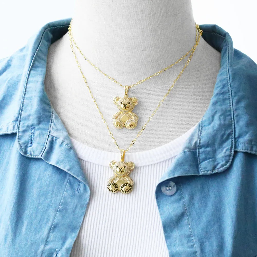Cute Sweet Little Bear Stainless Steel Copper Plating Inlay Zircon 18K Gold Plated Pendant Necklace_colorza_9