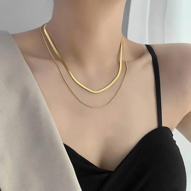 Punk Simple Style Solid Color Titanium Steel Plating 18K Gold Plated Layered Necklaces_colorza_1