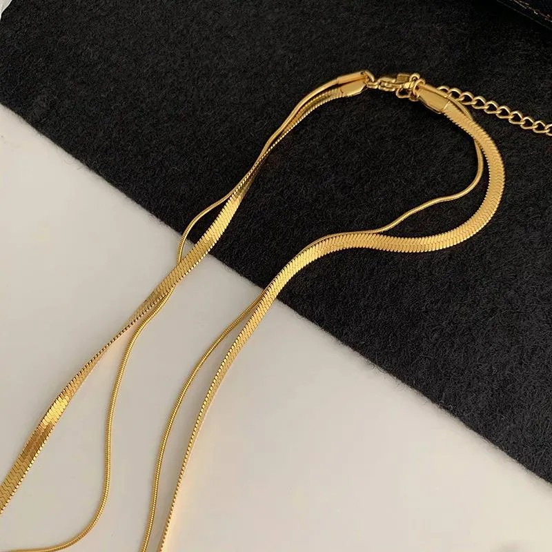 Punk Simple Style Solid Color Titanium Steel Plating 18K Gold Plated Layered Necklaces_colorza_3
