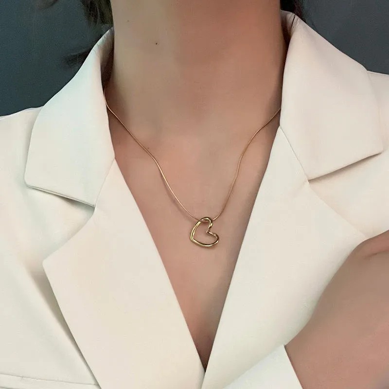 Simple Style Heart Shape Titanium Steel Plating 18K Gold Plated Pendant Necklace_colorza_3