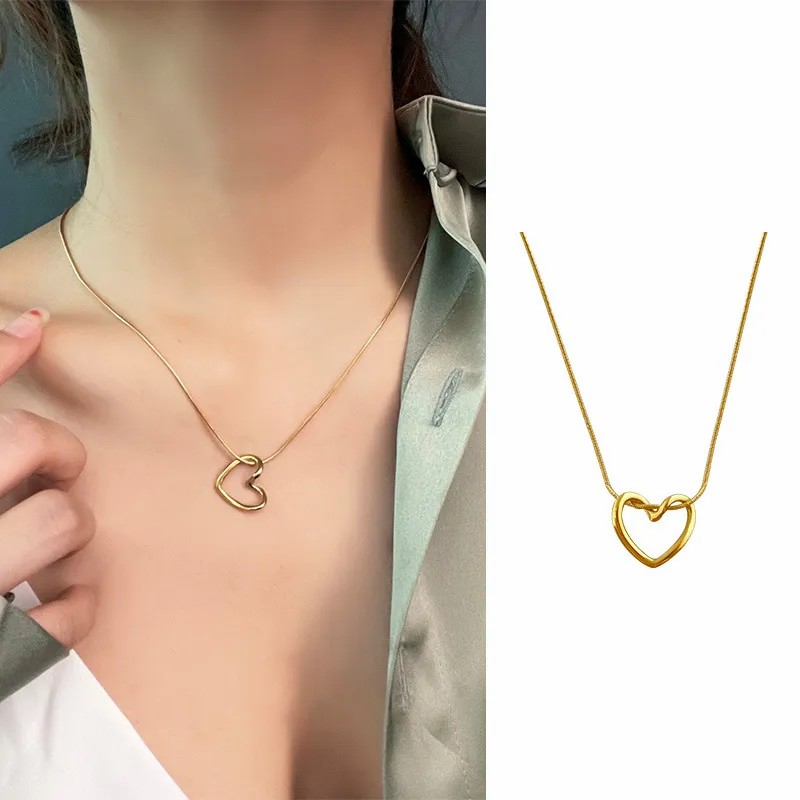 Simple Style Heart Shape Titanium Steel Plating 18K Gold Plated Pendant Necklace_colorza_5