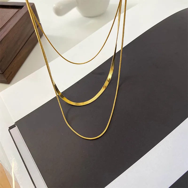Hip-Hop Punk Solid Color Titanium Steel Plating 18K Gold Plated Layered Necklaces_colorza_3