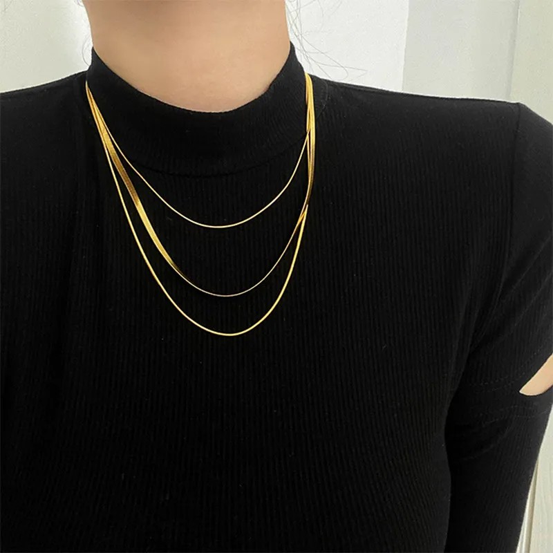 Hip-Hop Punk Solid Color Titanium Steel Plating 18K Gold Plated Layered Necklaces_colorza_4