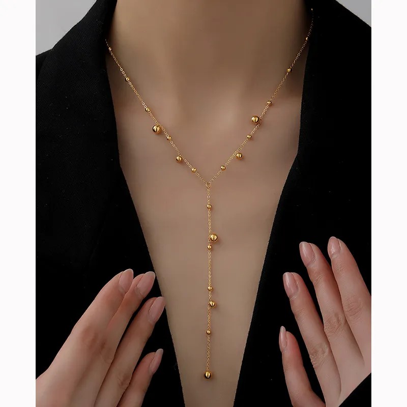 Vintage Style Solid Color Titanium Steel Plating 18K Gold Plated Necklace_colorza_2