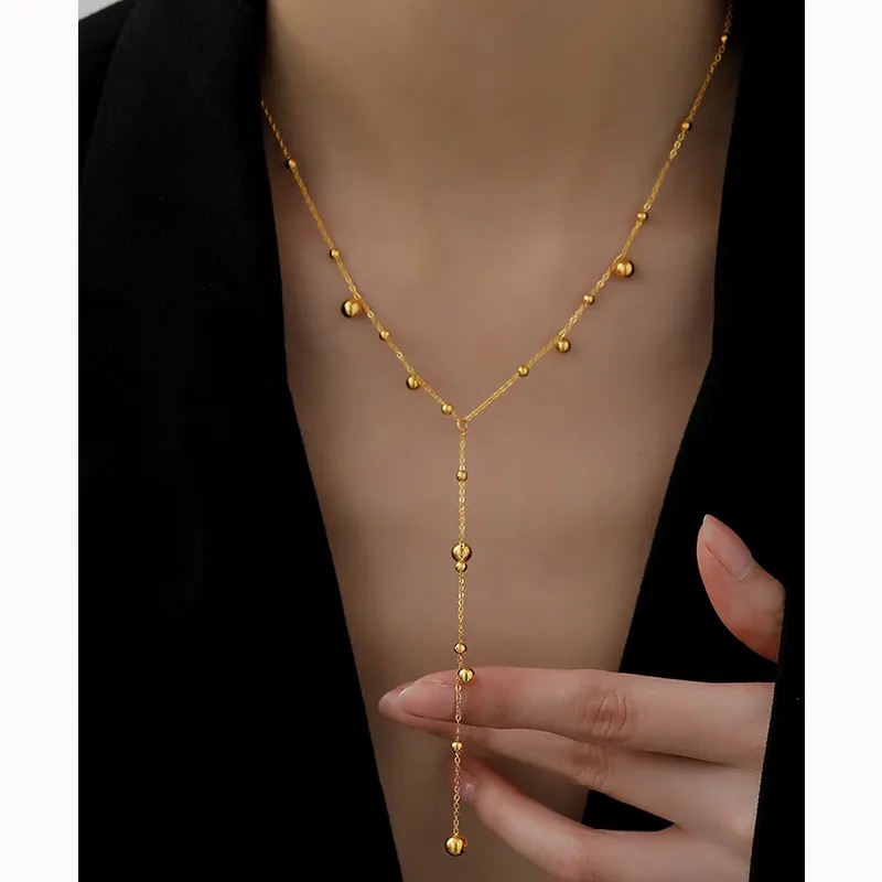 Vintage Style Solid Color Titanium Steel Plating 18K Gold Plated Necklace_colorza_3